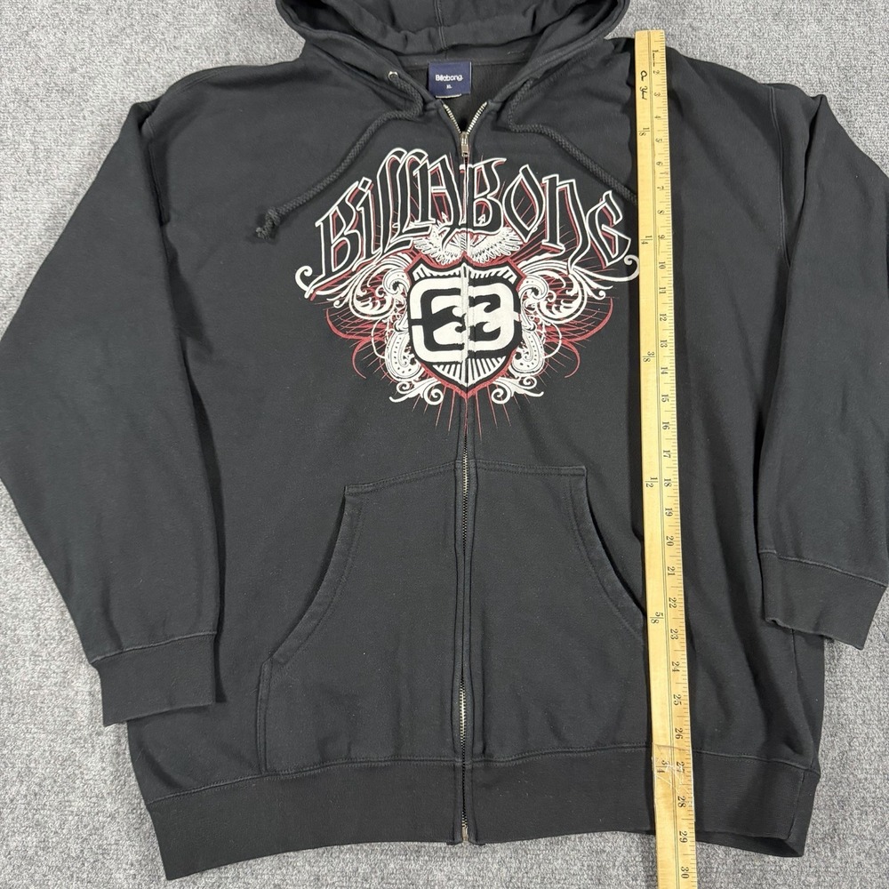 Vintage Billabong Hoodie Mens XL Black Big Graphic Fill Zip Y2K Surf Skate - Picture 5 of 7